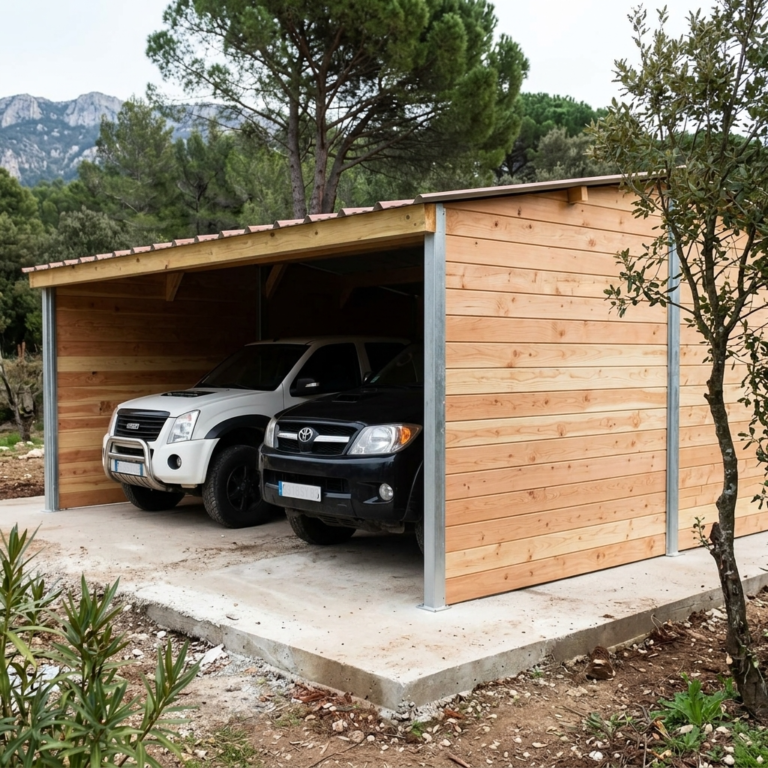 Douglas Fir Timber Garage with Steel Posts