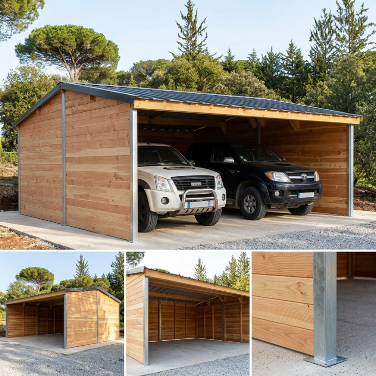 Douglas Fir Timber Garage with Steel Posts