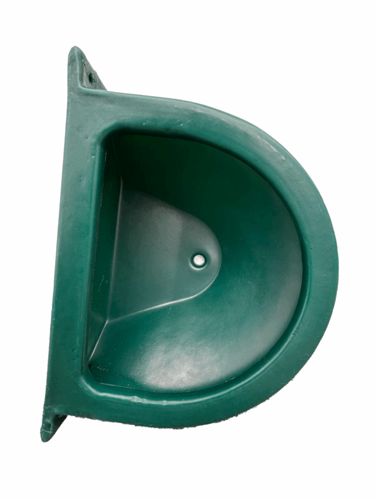 Straight horse feeder designed for installation in a horse stable.