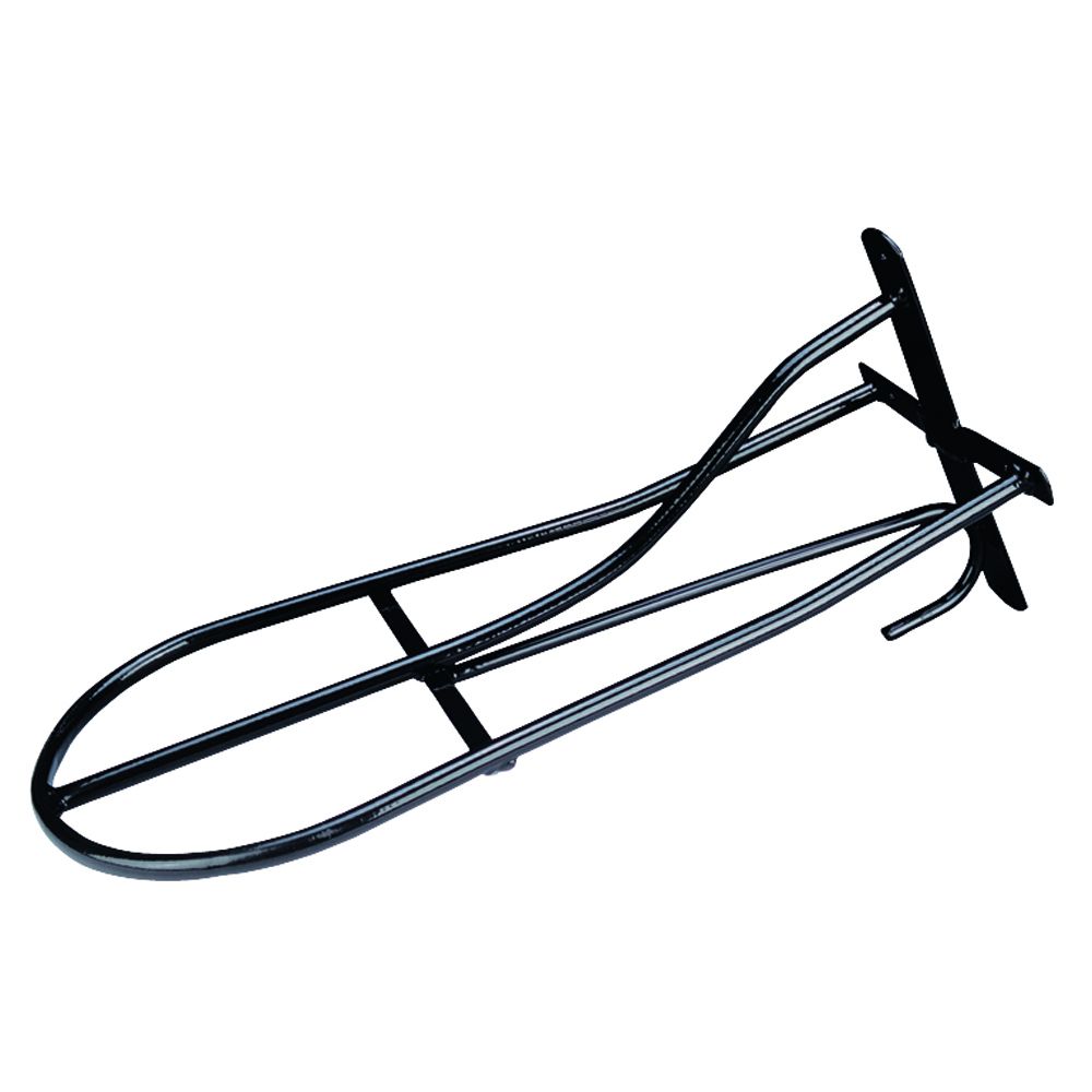 Black steel wall-mounted saddle rack.