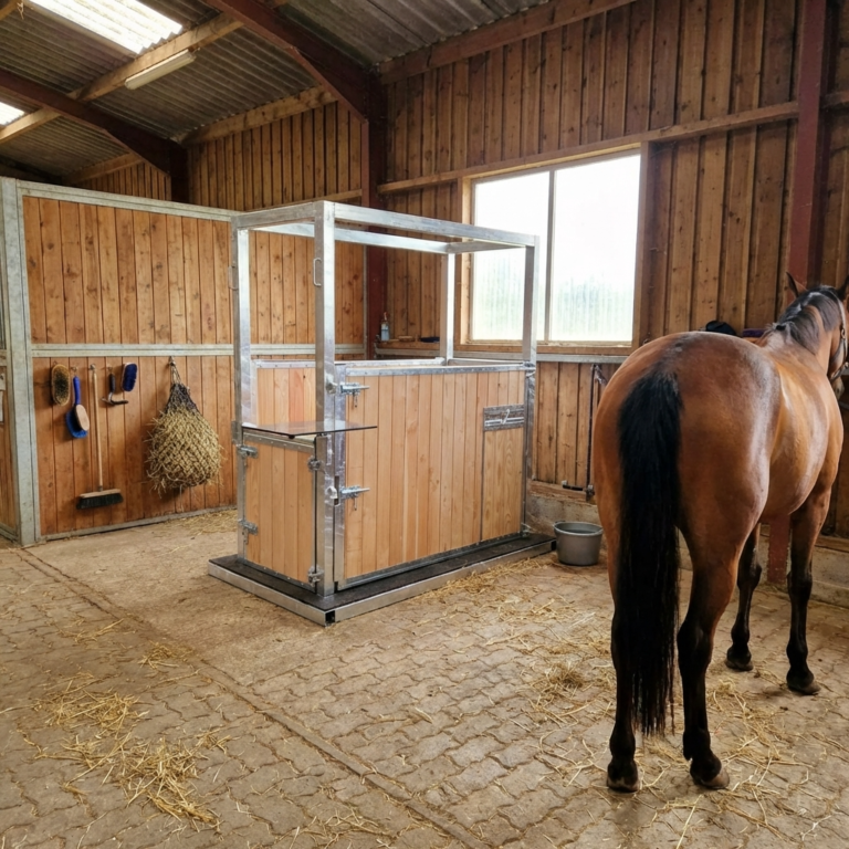 Horse stocks designed to safely restrain mares during gynaecological examinations.