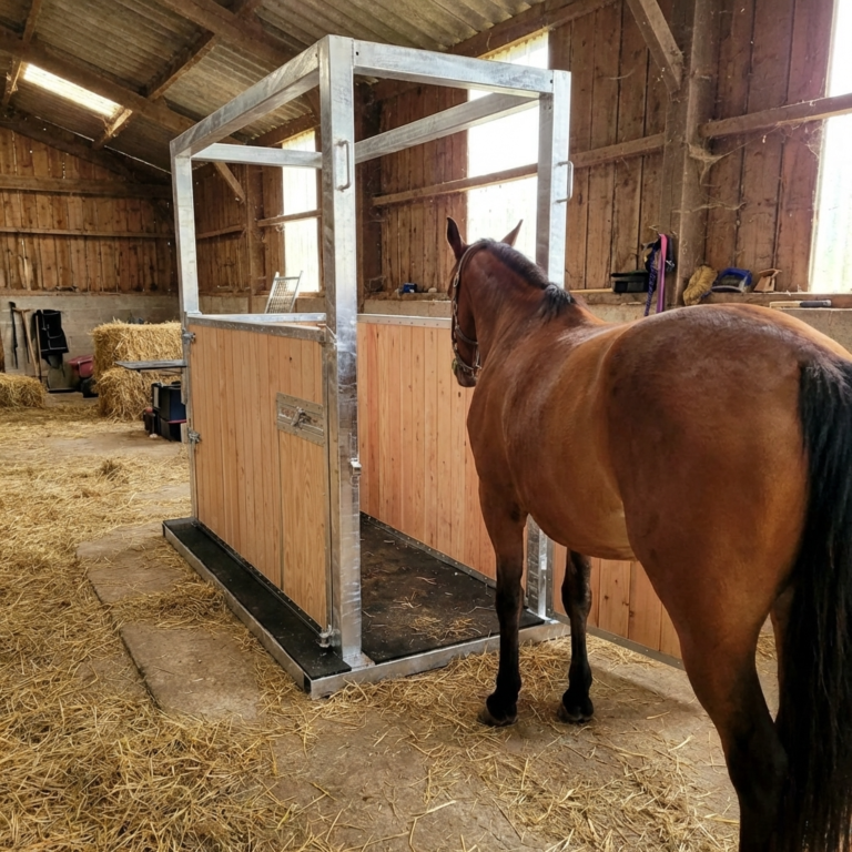 Horse stocks designed to safely restrain mares during gynaecological examinations.