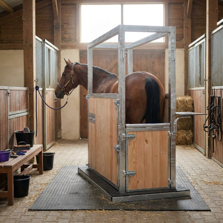 Horse stocks designed to safely restrain mares during gynaecological examinations.