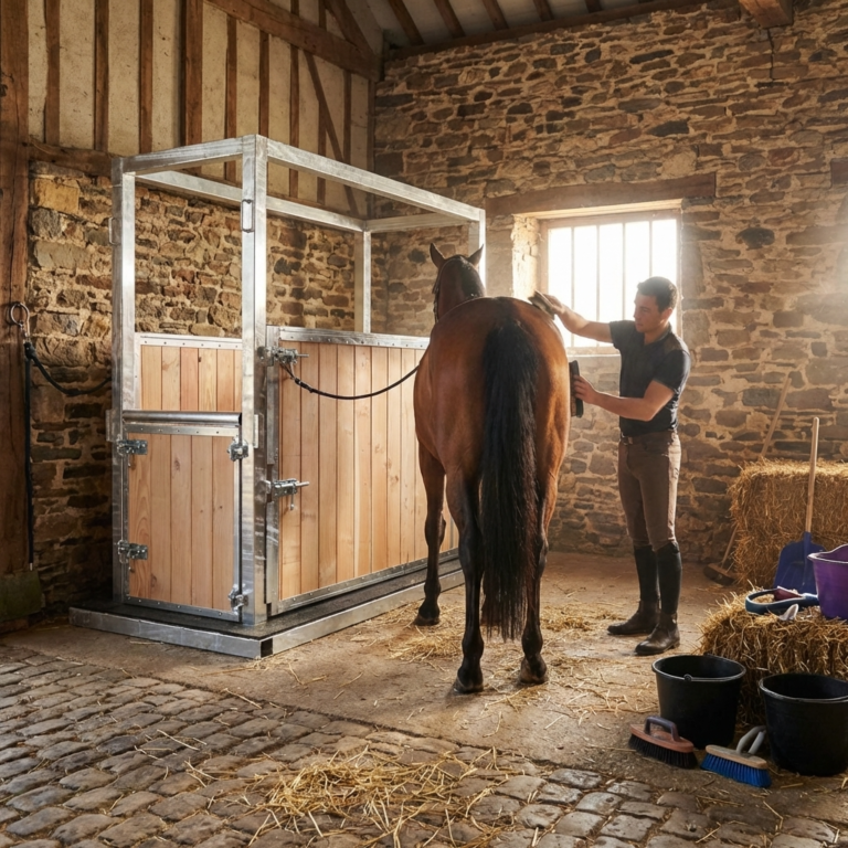 Horse stocks designed to safely restrain mares during gynaecological examinations.
