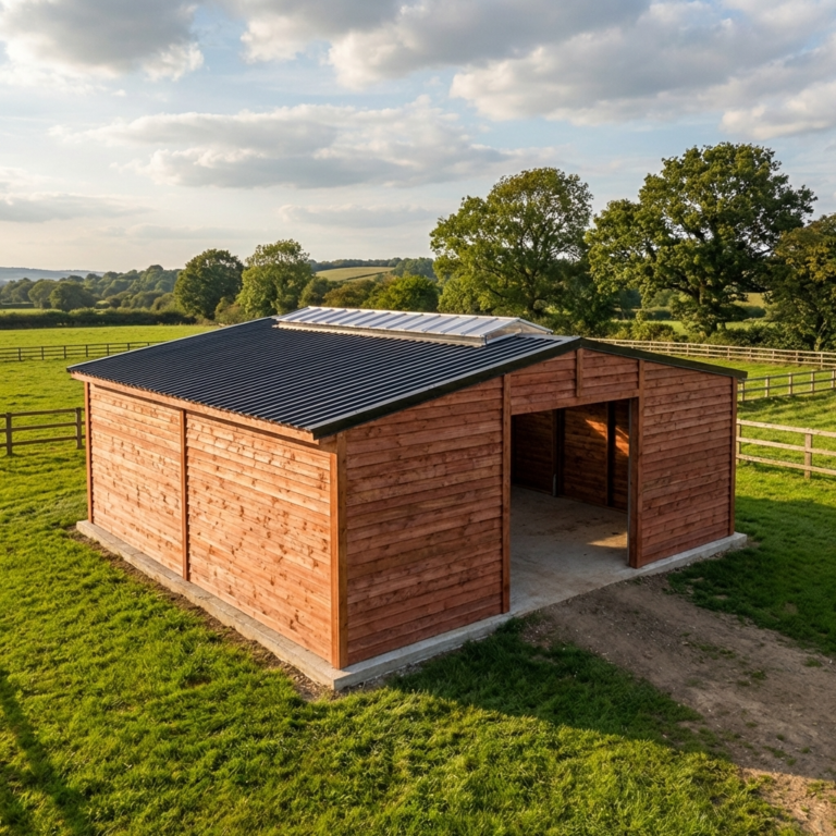 Douglas Fir Timber Stabling Shelter for Horses