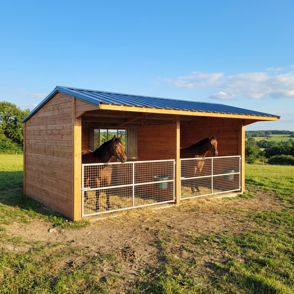 Double Shelter with Central Circular Hay Rack