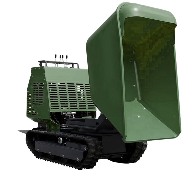 Mud Buggy Dumper – Powered tracked wheelbarrow for stable material handling.