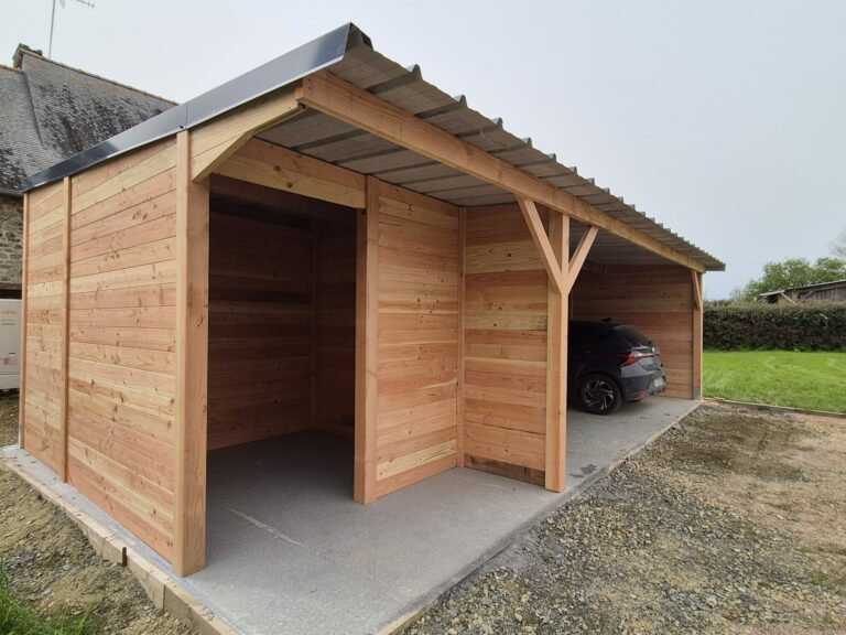 “Carport with integrated storage workshop, outdoor structure for vehicle protection and storage”