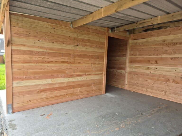 “Carport with integrated storage workshop, outdoor structure for vehicle protection and storage”