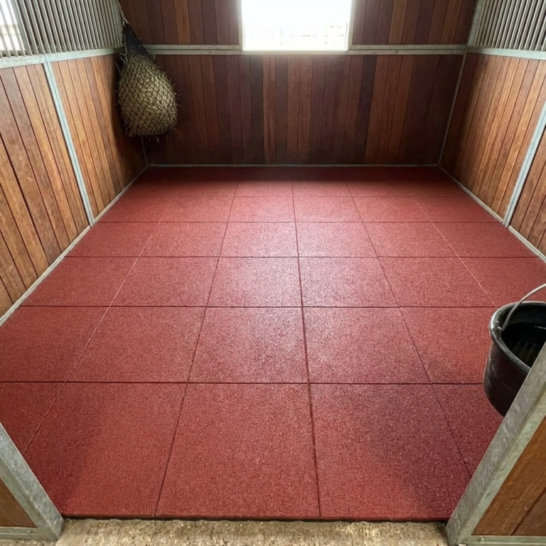 Red anti-slip rubber stable slabs for horses