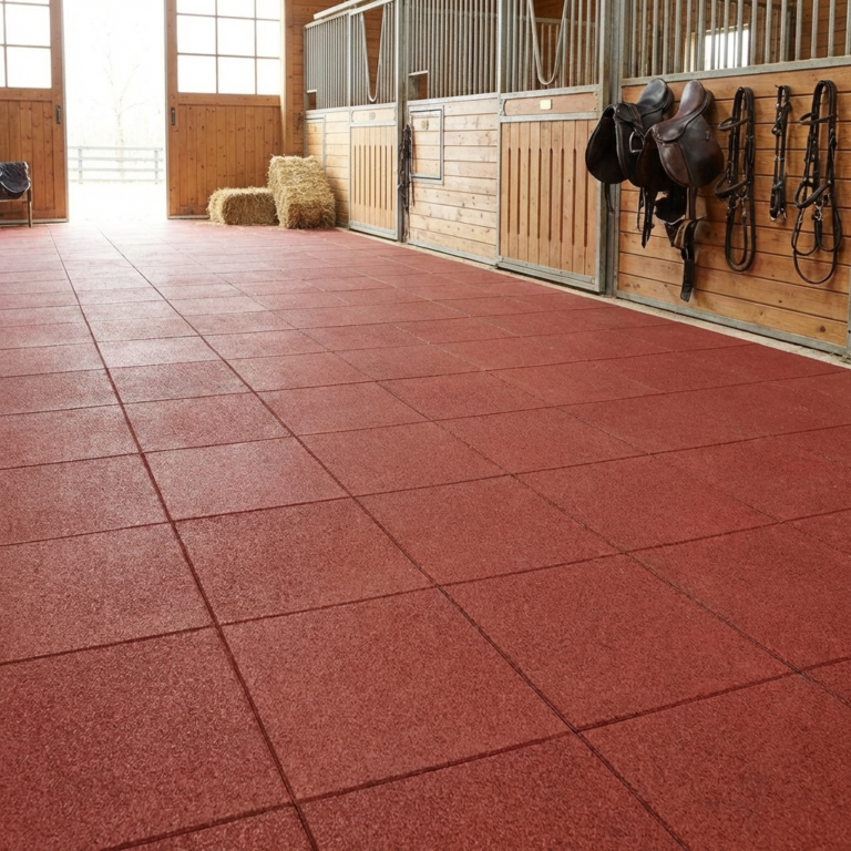 Red anti-slip rubber stable slabs for horses