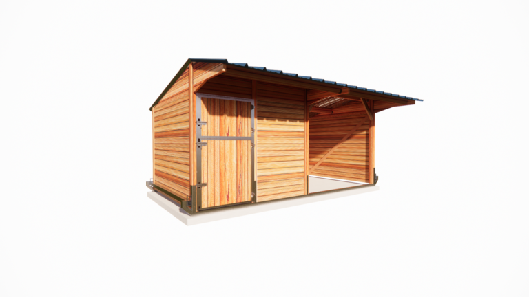 Stable with movable shelter for horses
