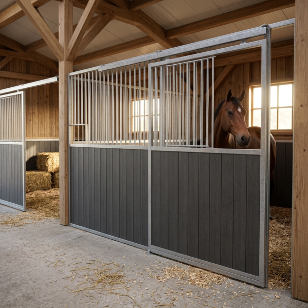 Stable front with sliding door and resin half-door
