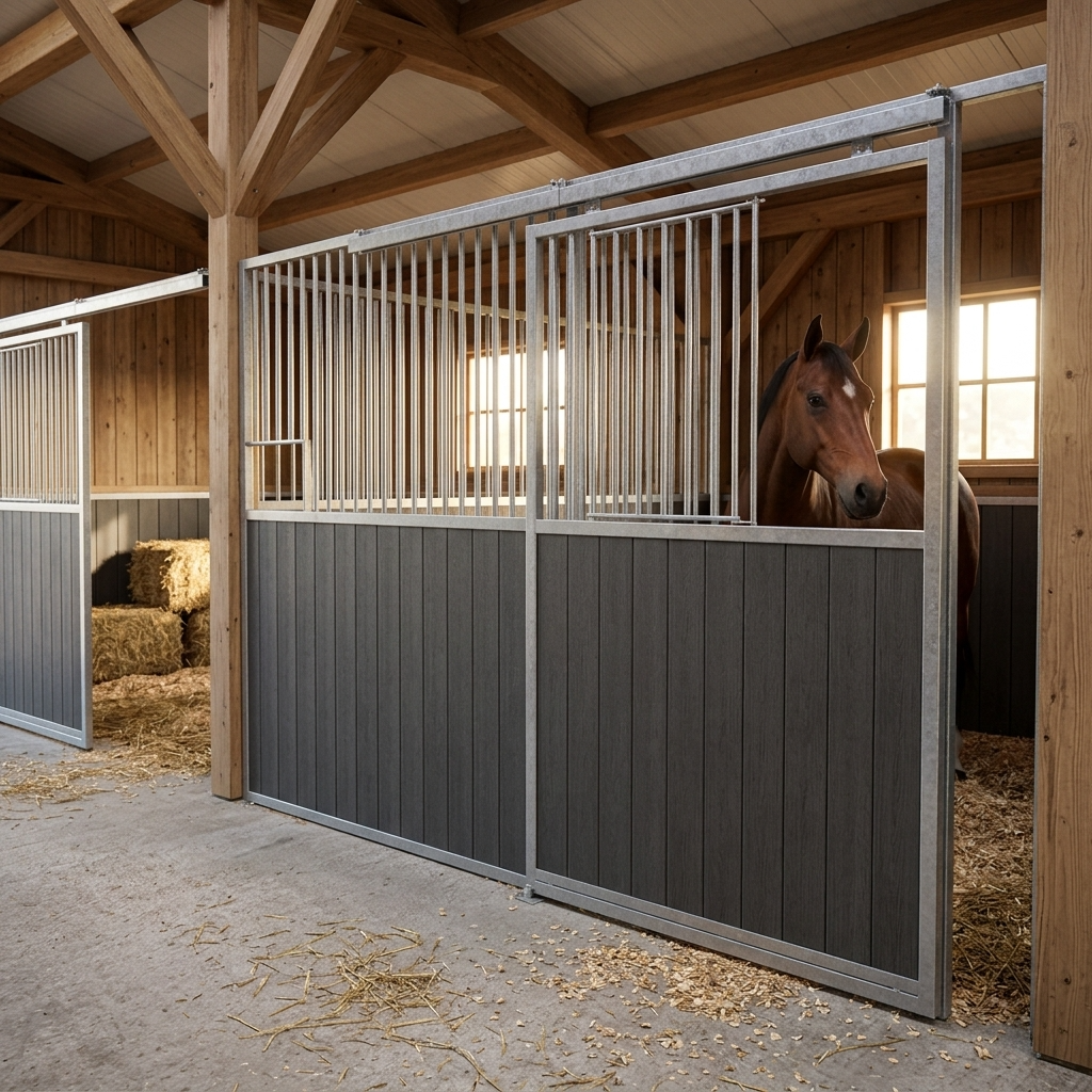 Stable front with sliding door and resin half-door