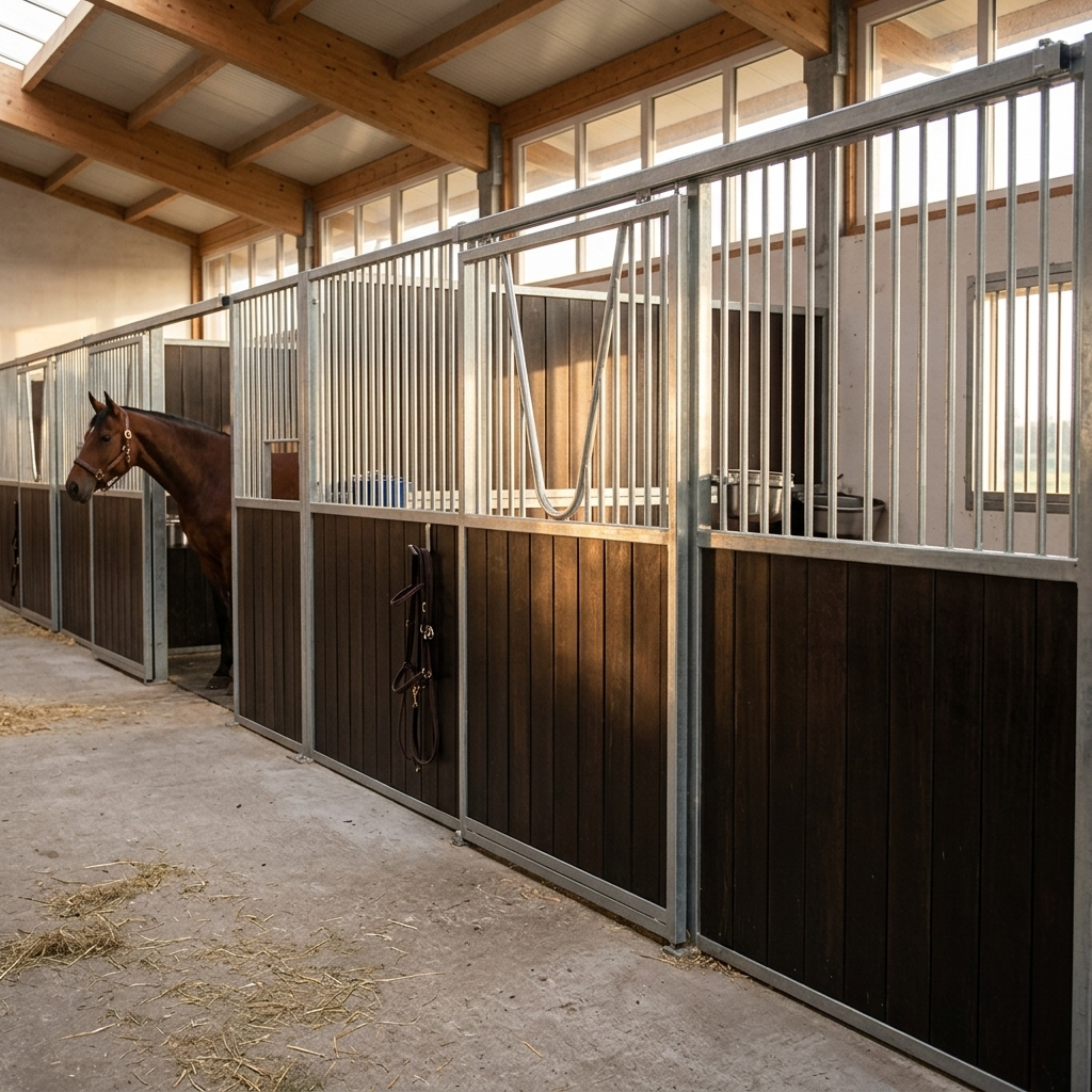 Stable front with sliding door, swan-neck and resin
